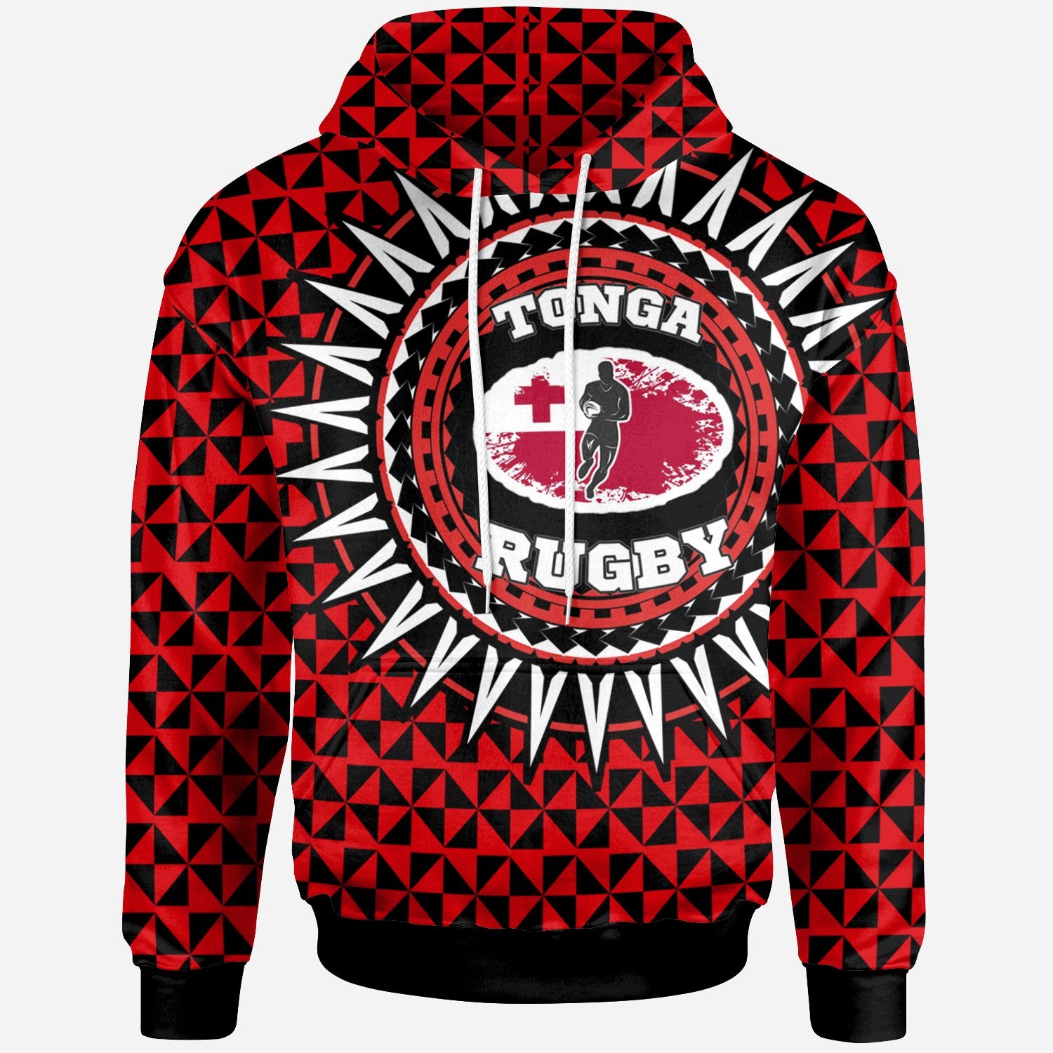 Tonga Hoodie Rugby Style Red Black Color Unisex Red - Polynesian Pride