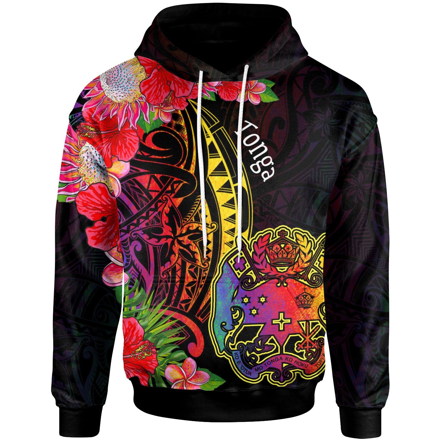 Tonga Hoodie Tropical Hippie Style Unisex Black - Polynesian Pride