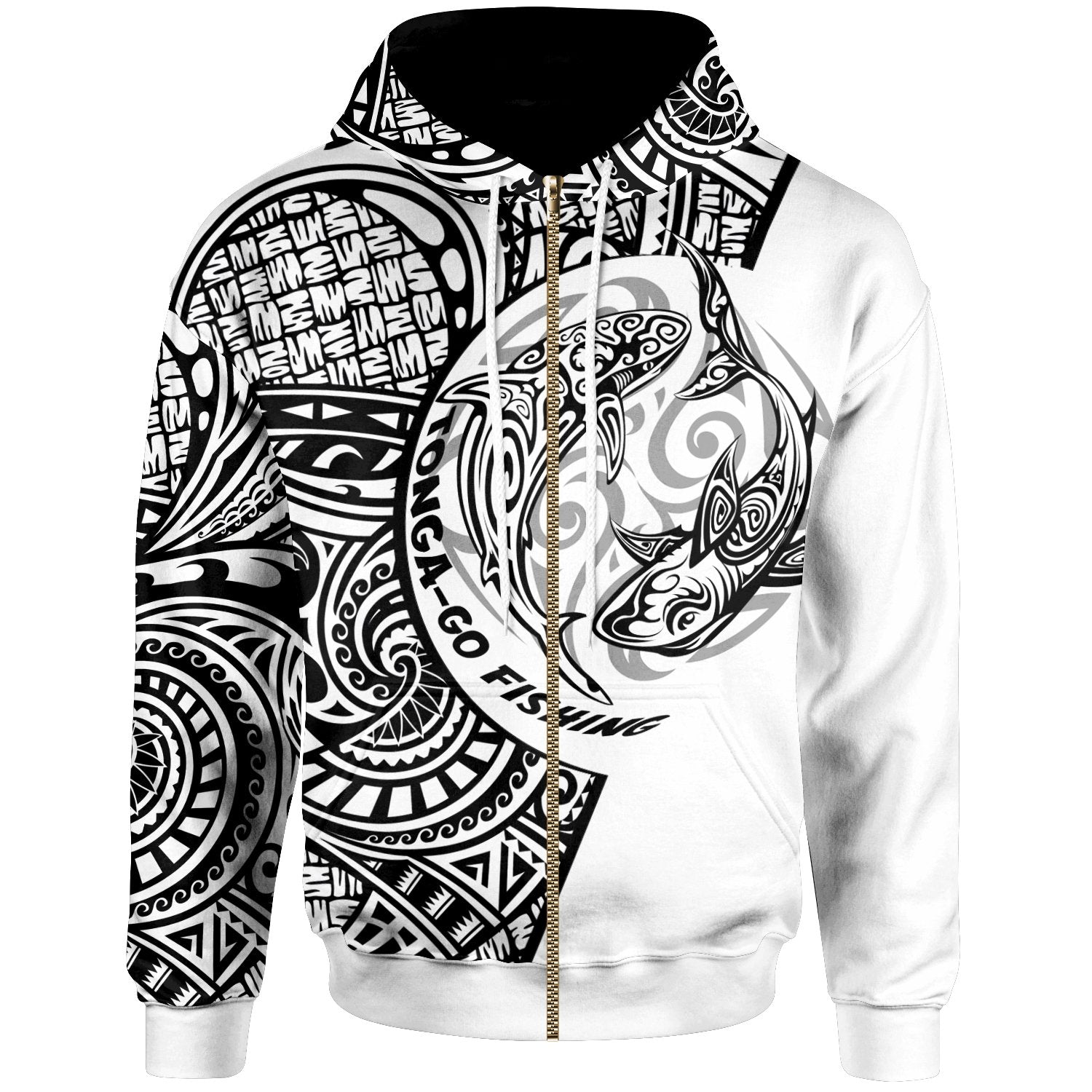 Tonga Zip up Hoodie Go Fishing Unisex White - Polynesian Pride