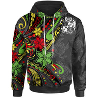 Tonga Hoodie Tribal Flower With Special Turtles Unisex Black - Polynesian Pride