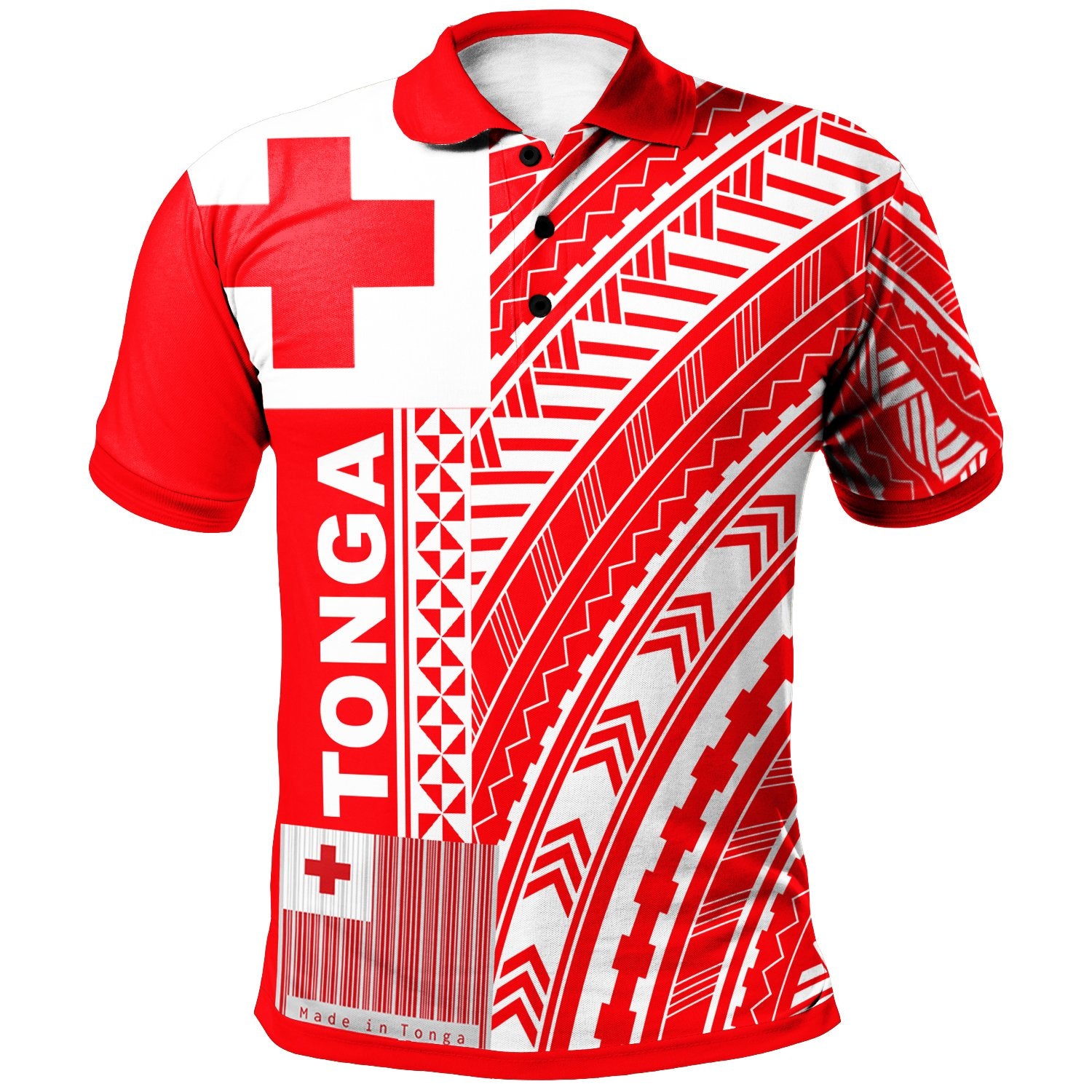 Tonga Custom Polo Shirt Unique Barcode White Red Unisex Red - Polynesian Pride