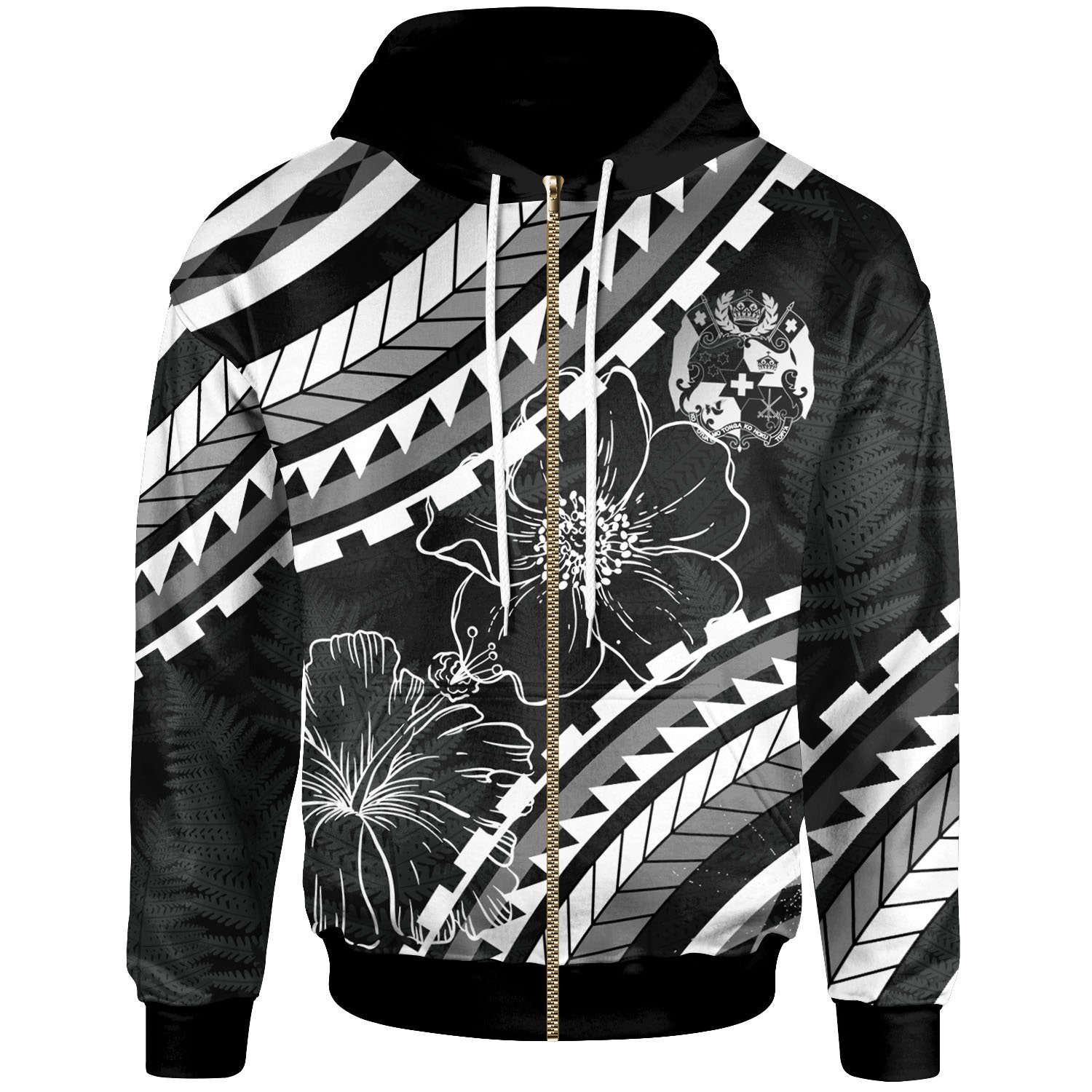 Tonga Zip Hoodie Palm Leaf Texture Black Unisex Black - Polynesian Pride