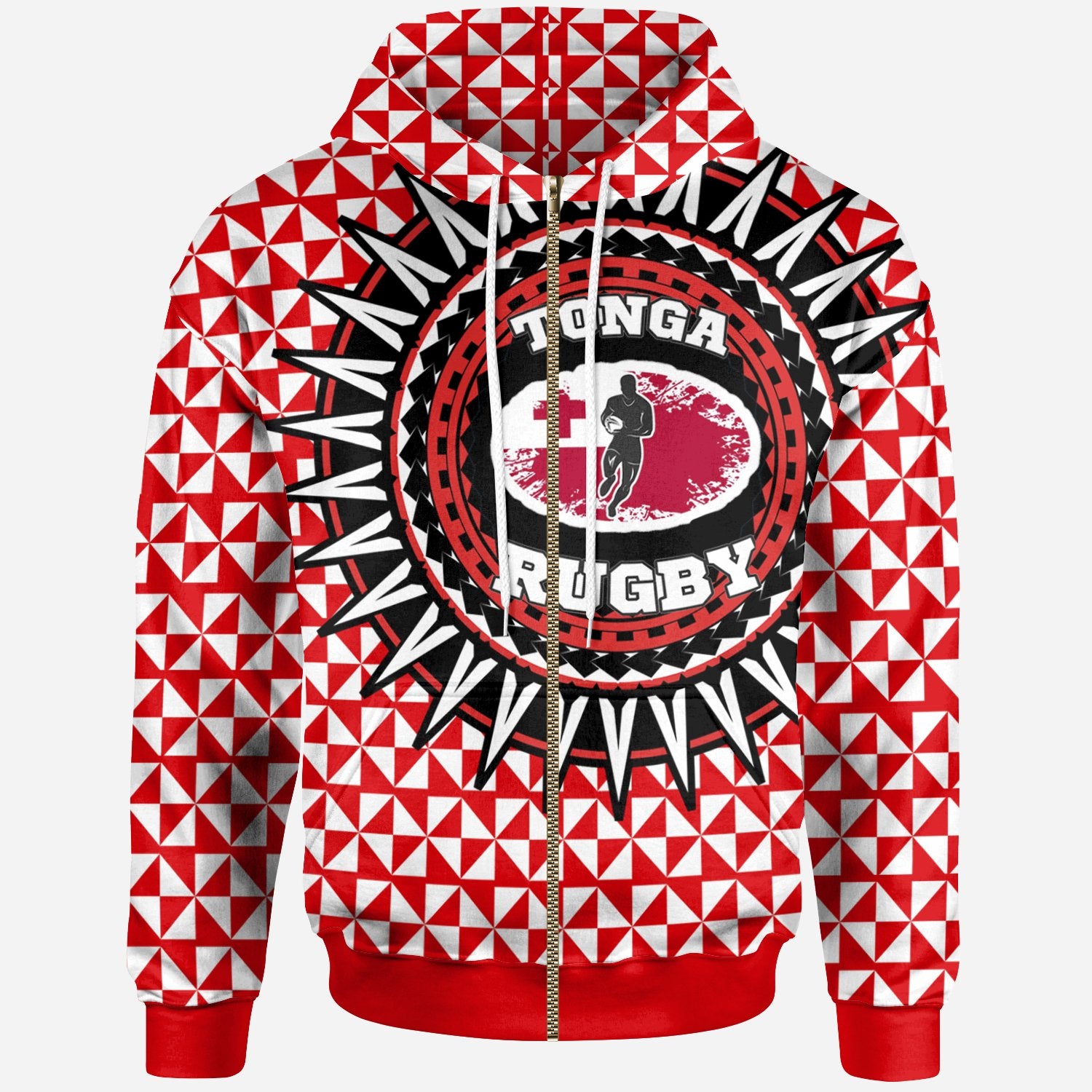 Tonga Zip up Hoodie Rugby Style Unisex Red - Polynesian Pride