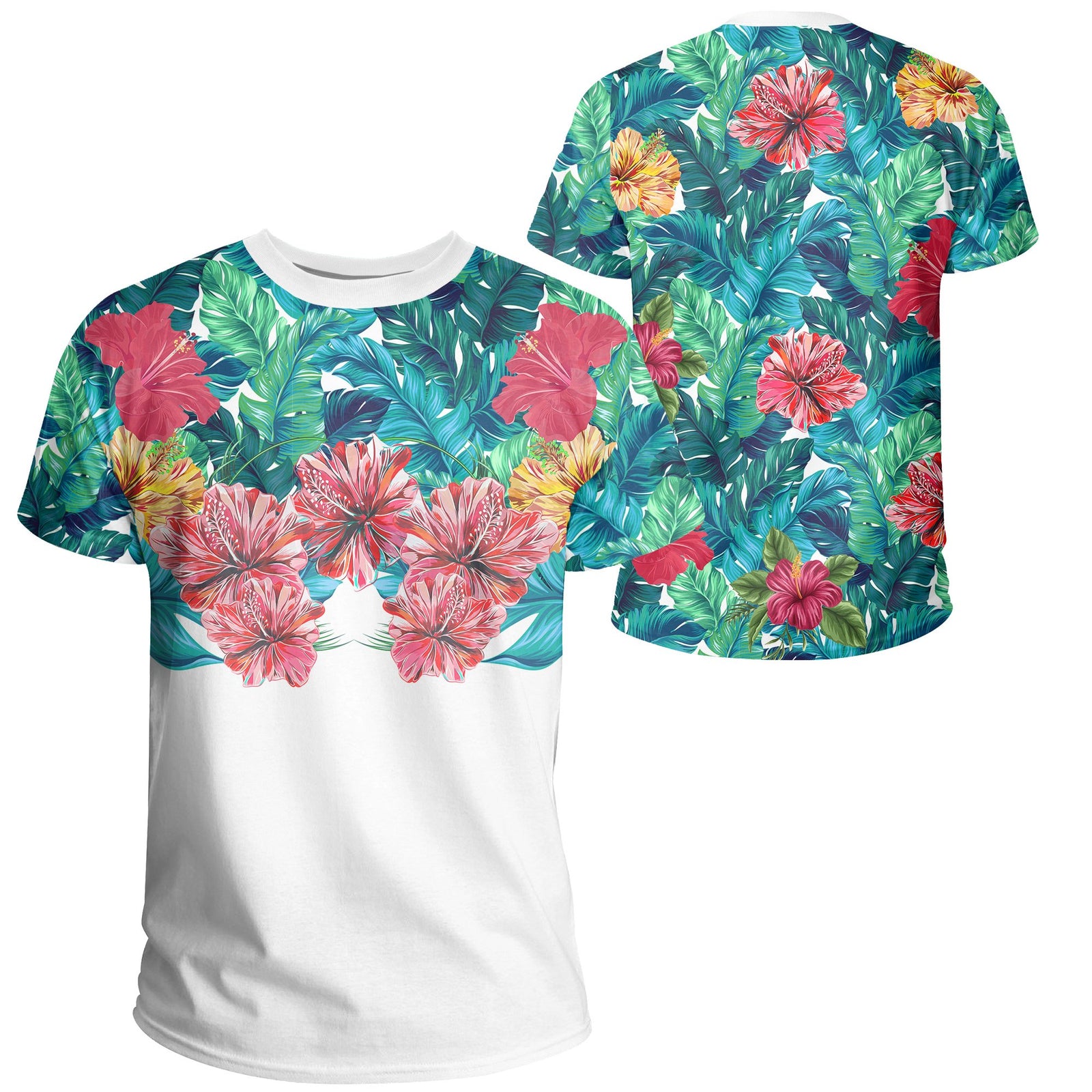 Tropical Hibiscus Hawaii T Shirt White Unisex White - Polynesian Pride