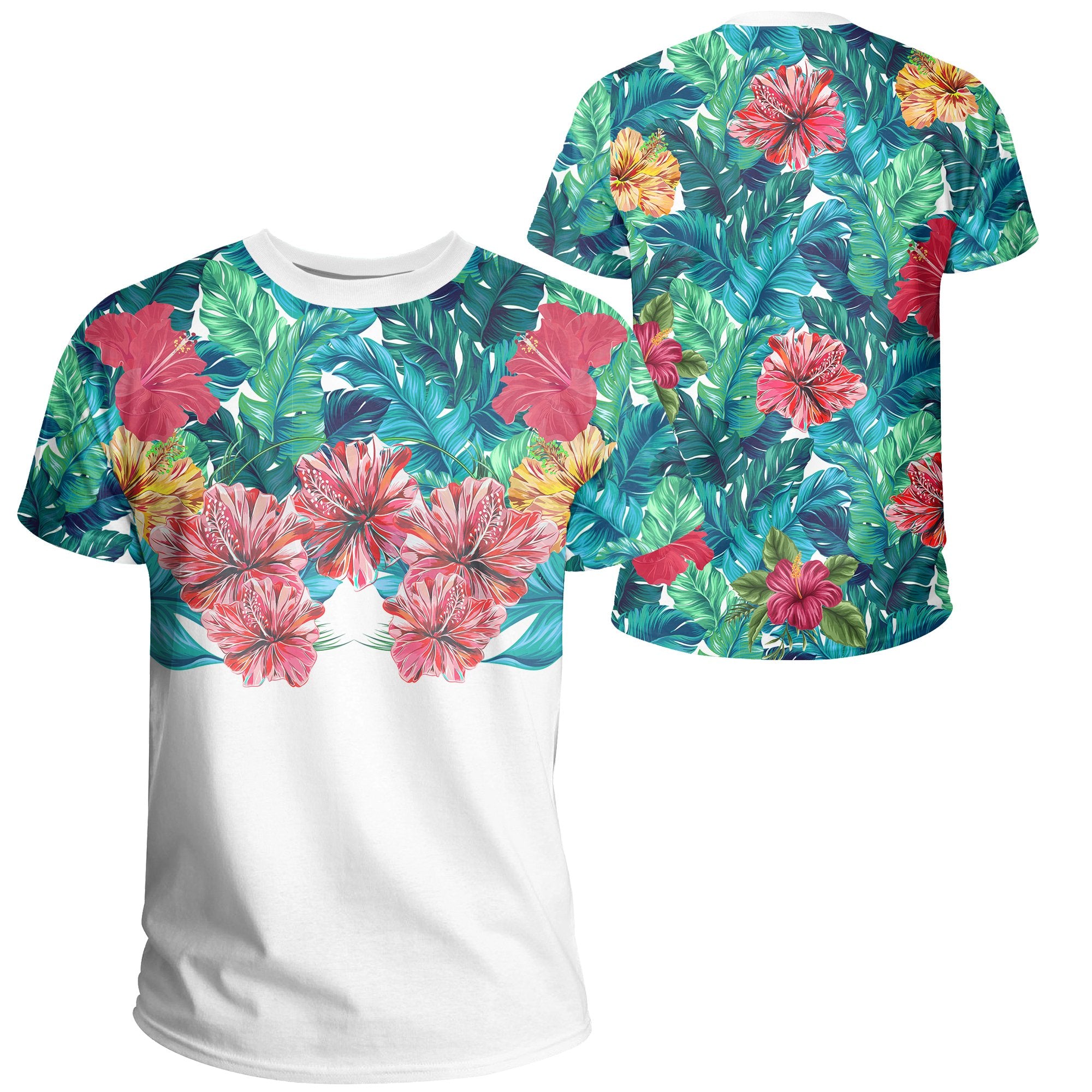 Tropical Hibiscus Hawaii T Shirt White Unisex White - Polynesian Pride