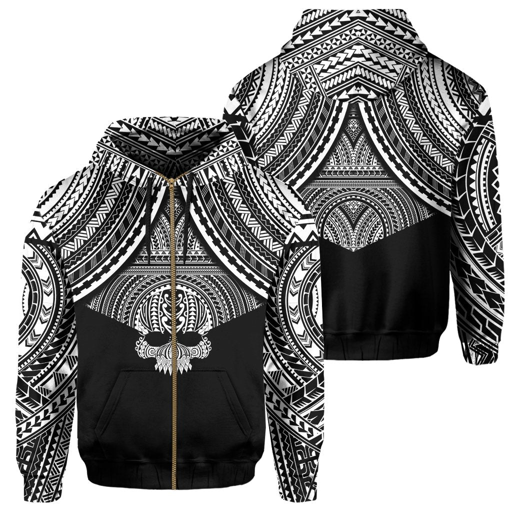 Polynesian Skull Hawaii Zip Hoodie Circle Style Unisex White - Polynesian Pride