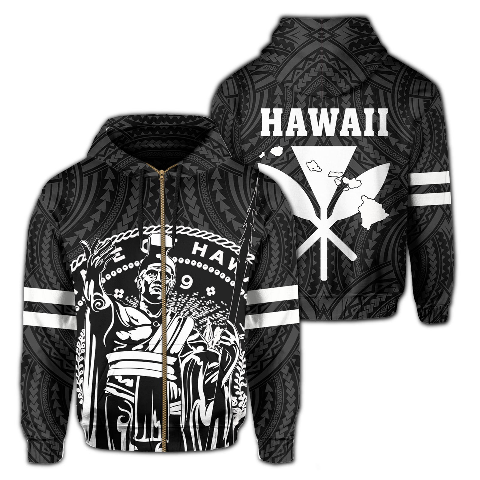 Polynesian King Kanaka Map Seal of Hawaii Zip Hoodie White Unisex White - Polynesian Pride