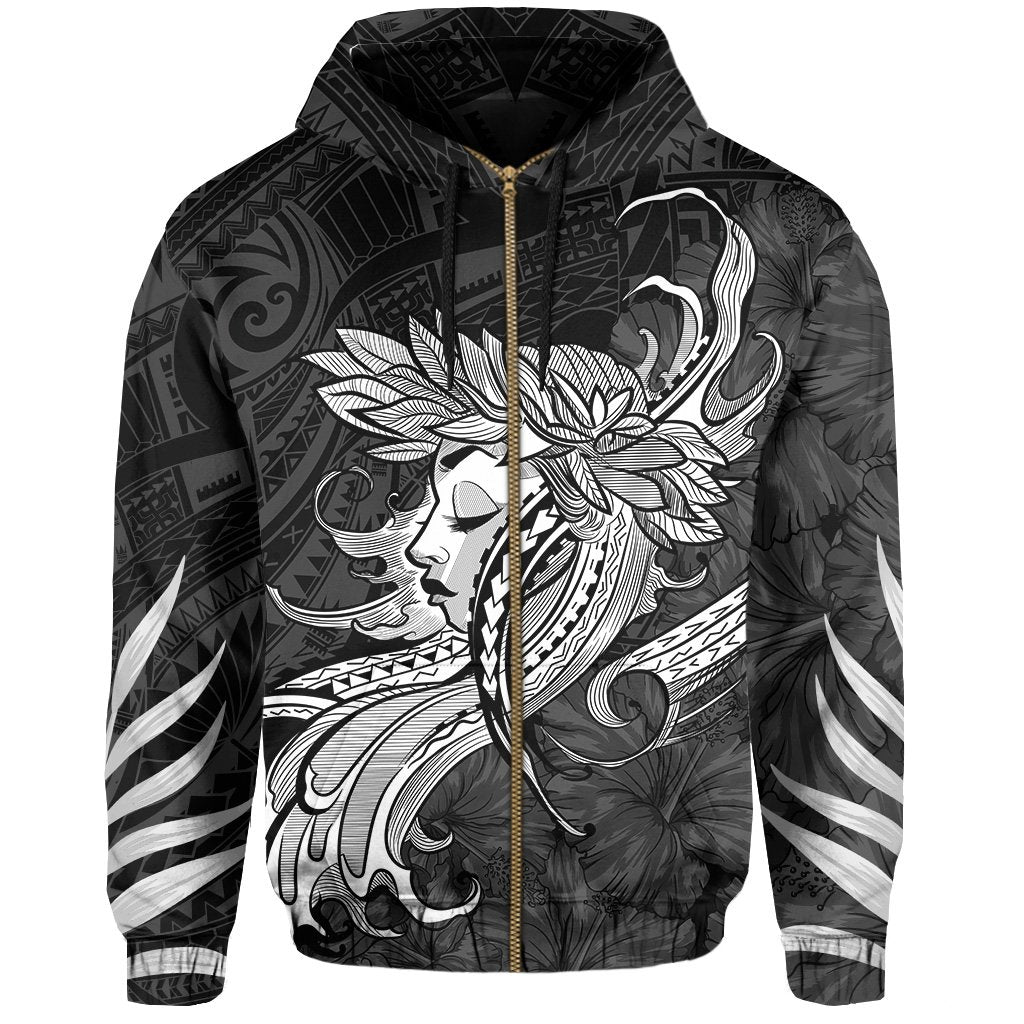 Polynesian Tropic Hula Girl Hibiscus Hawaii Zip Hoodie White - Polynesian Pride