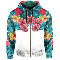 Tropical Hibiscus Hawaii Zip Hoodie White - Polynesian Pride