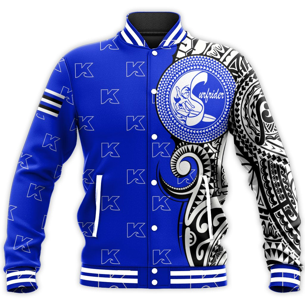 (Personalised) Hawaii Baseball Jacket - Kailua High Tribal Kakau Style Baseball Jacket - AH Unisex Blue - Polynesian Pride