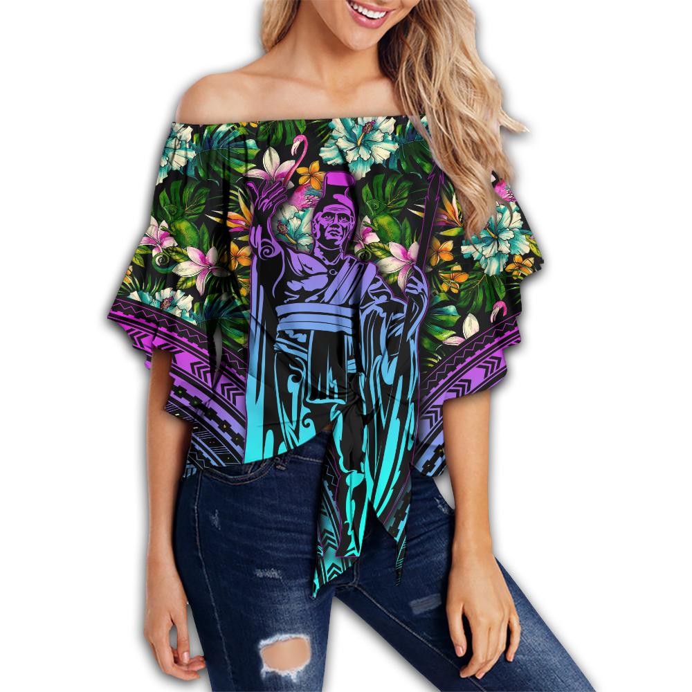 Hawaii King Polynesian Tropical Women's Off Shoulder Wrap Waist - Hors Style - AH Violet Female - Polynesian Pride