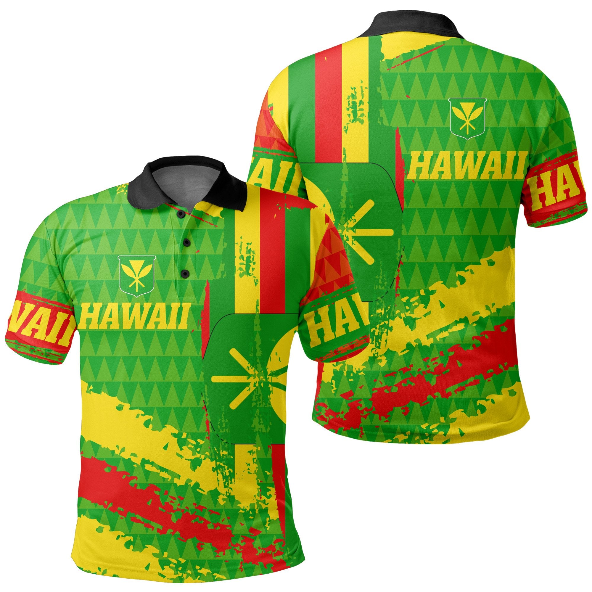 Hawaii Flag Kanaka Maoli Kakau Polo Shirt Unisex Green - Polynesian Pride