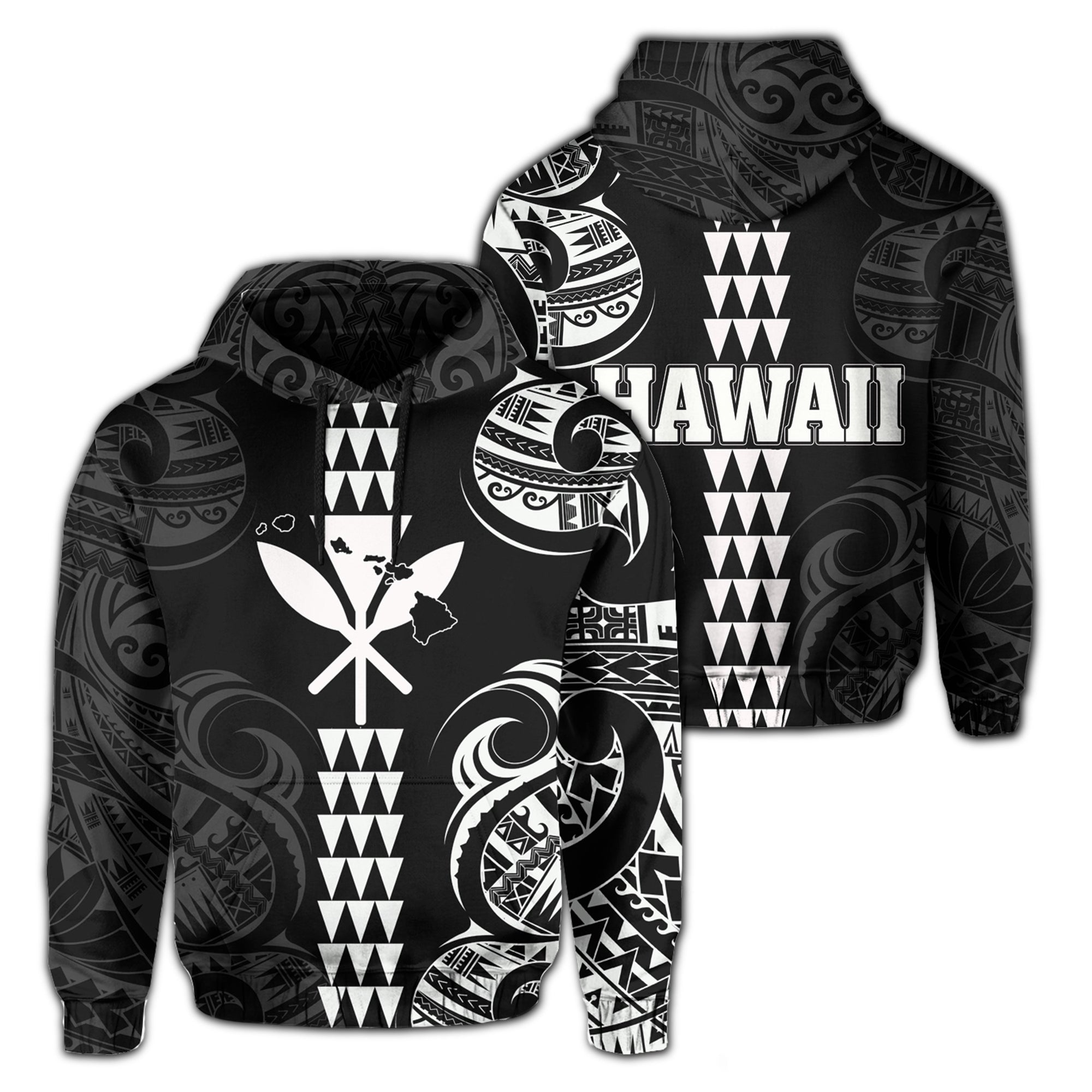 Kanaka Map Polynesian Kakau Hoodie White Unisex White - Polynesian Pride