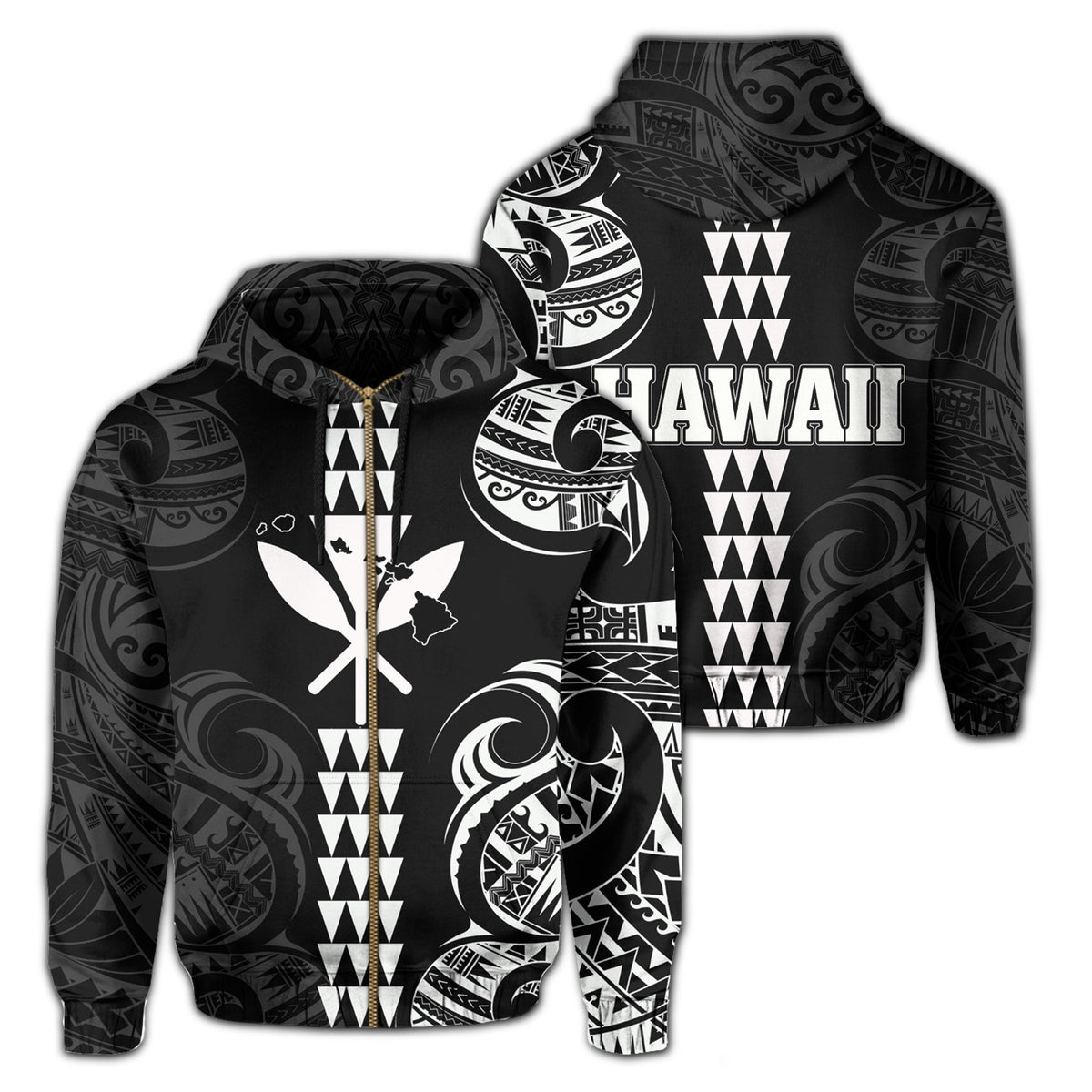 Kanaka Map Polynesian Kakau Hoodie (Zip up) White Unisex White - Polynesian Pride