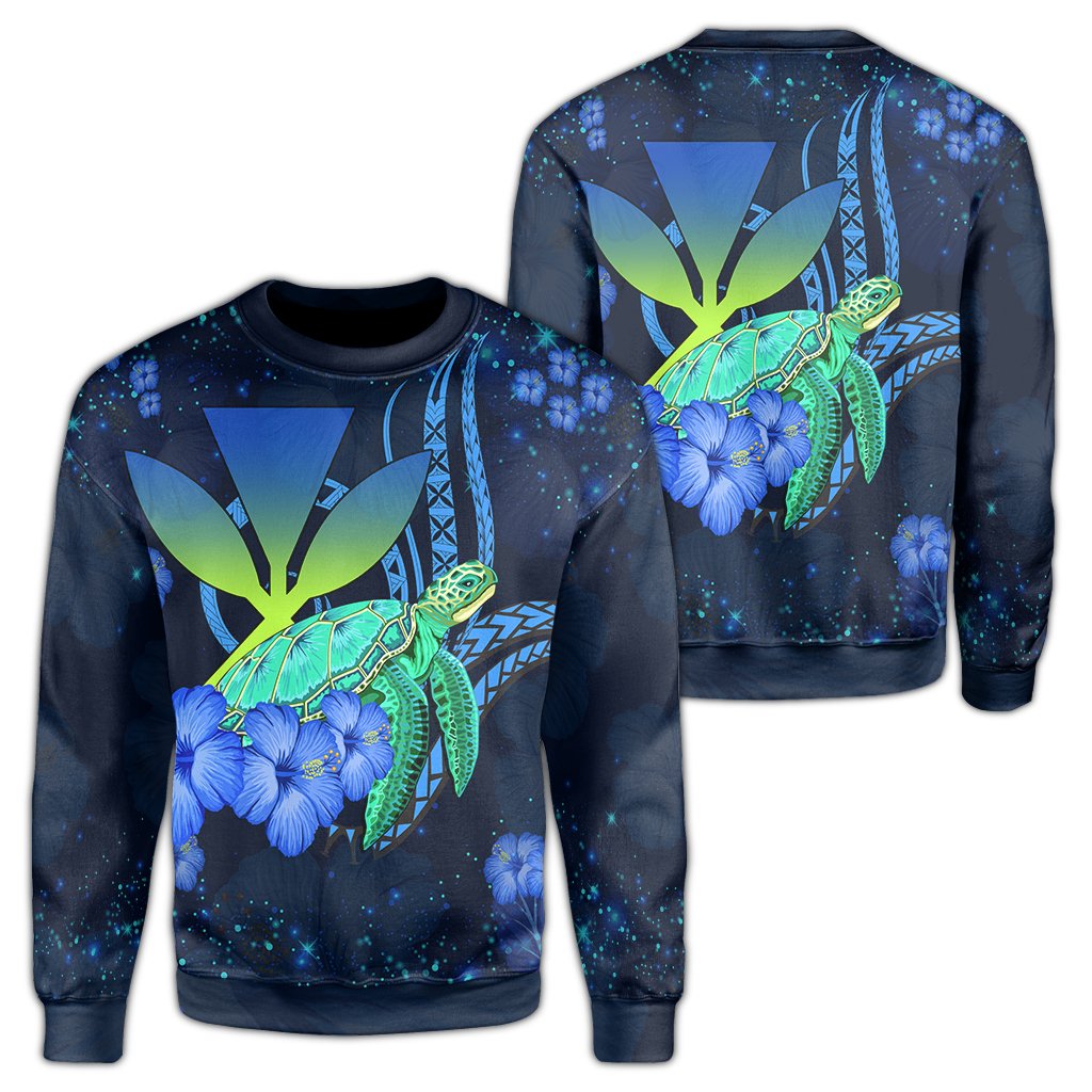 Hawaii Turtle Hibiscus Polynesian Sweatshirt - Jade Stone - AH Unisex Blue - Polynesian Pride