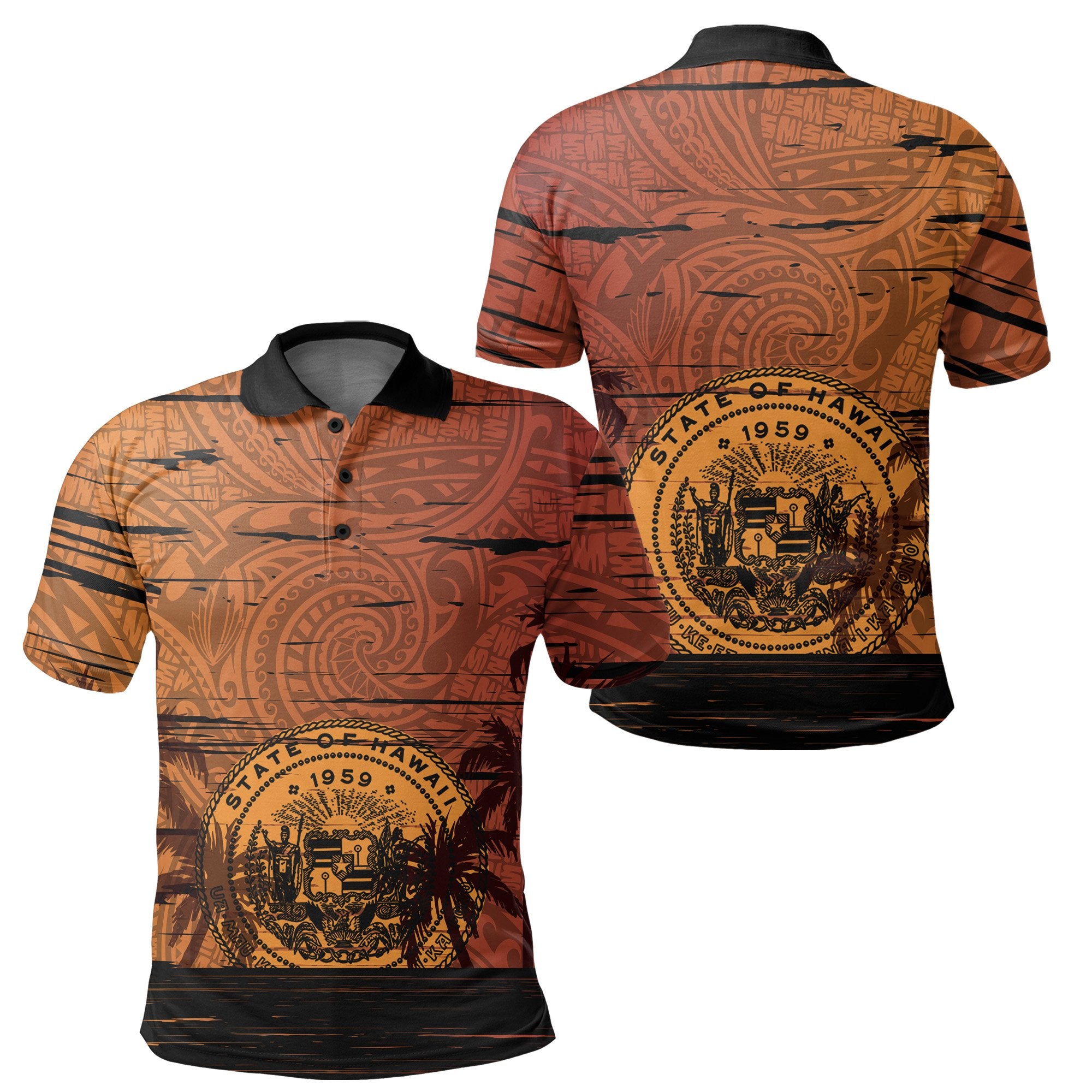 Hawaii Sunset Coat Of arm Polynesian Polo Shirt Unisex Yellow - Polynesian Pride