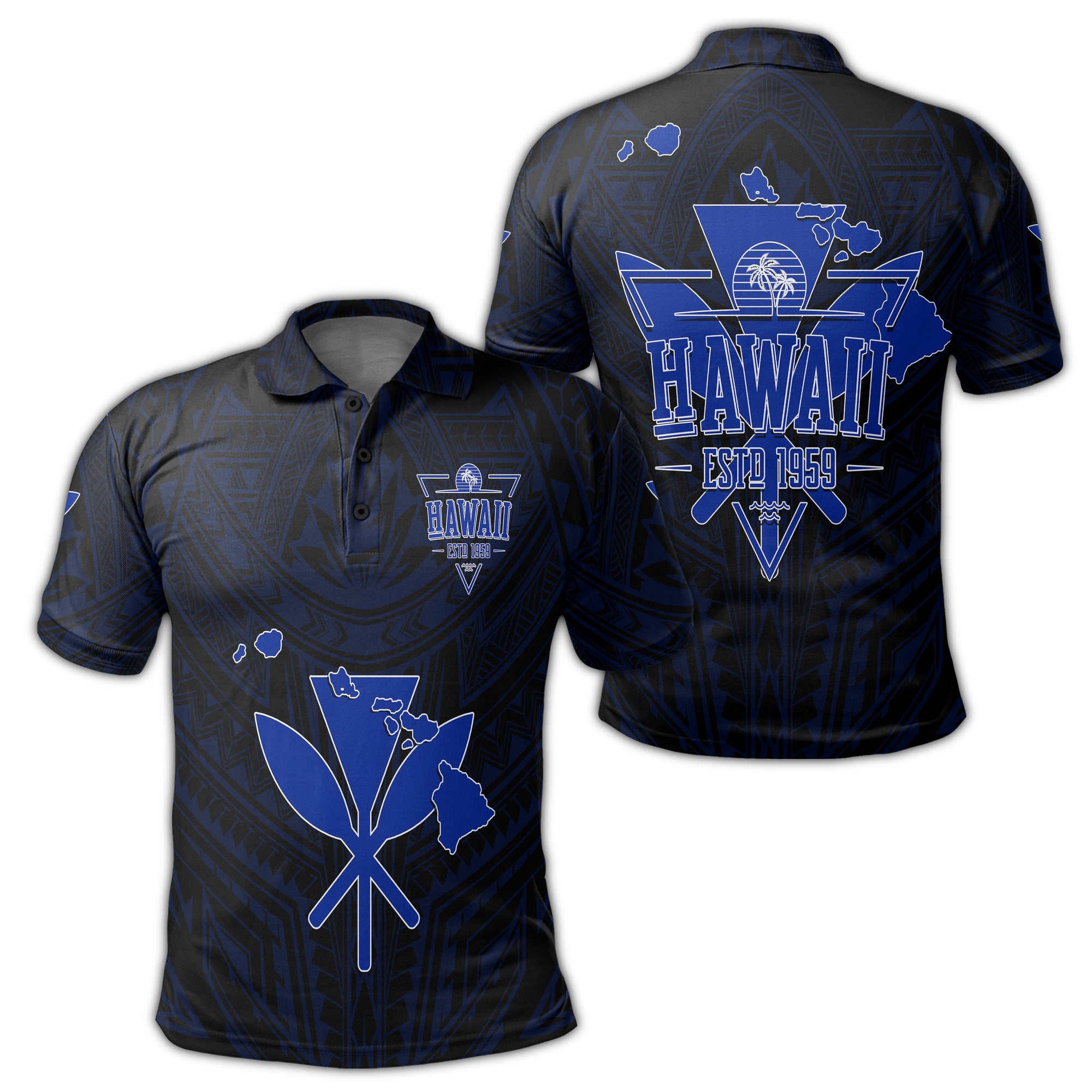 Kanaka Map Polynesian Polo Shirt Blue Heart AH Unisex Black - Polynesian Pride