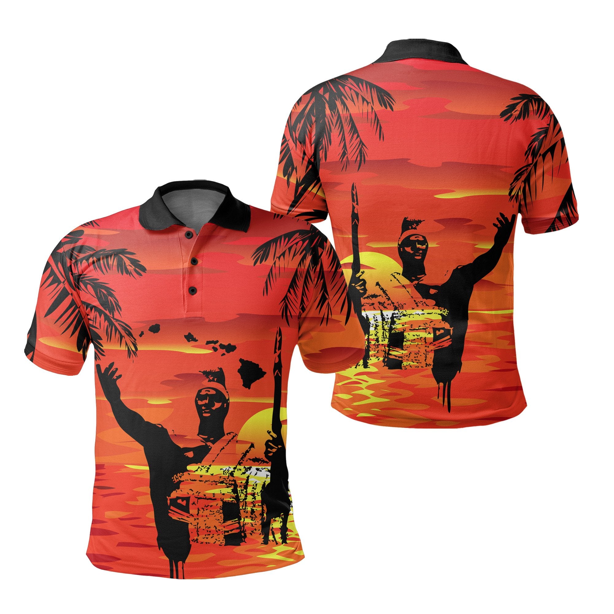 Hawaii Summer King Sunset Polo Shirt Unisex Orange - Polynesian Pride