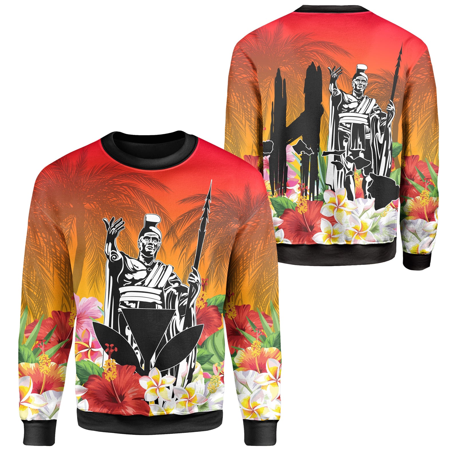Hawaii Summer King Hibiscus Plumeria Sweat Shirt Unisex Orange - Polynesian Pride