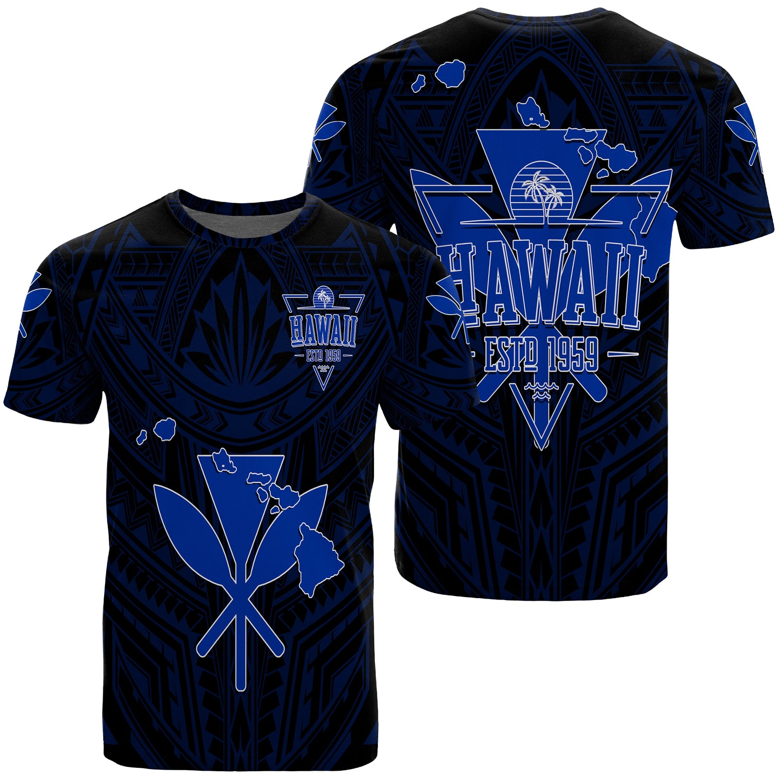 Kanaka Map Polynesian T Shirt Blue Heart AH Unisex Black - Polynesian Pride