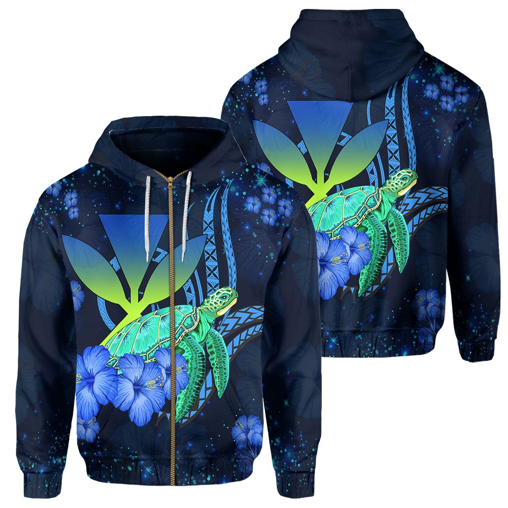 Hawaii Turtle Hibiscus Polynesian Hoodie Zip Jade Stone AH Unisex Blue - Polynesian Pride