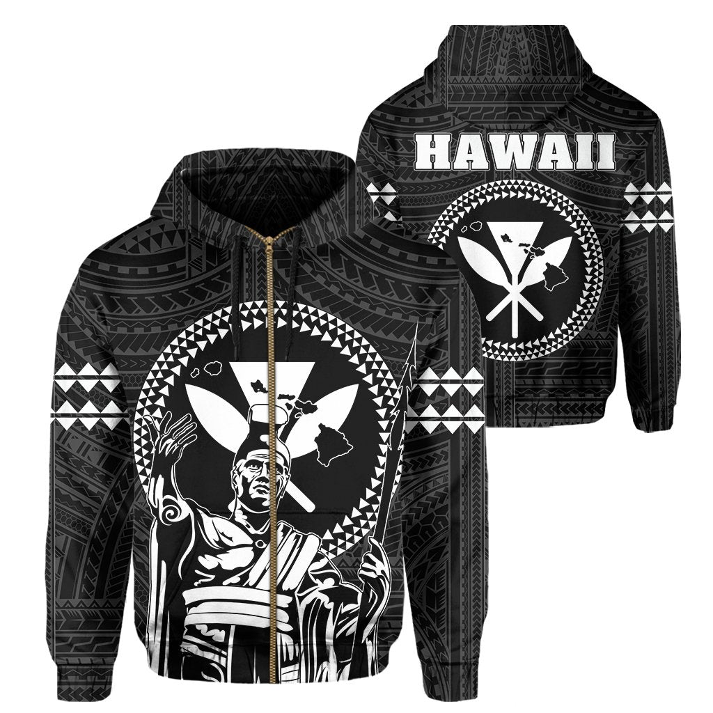 Hawaii King Kanaka Kakau Hoodie (Zip up) Unisex White - Polynesian Pride