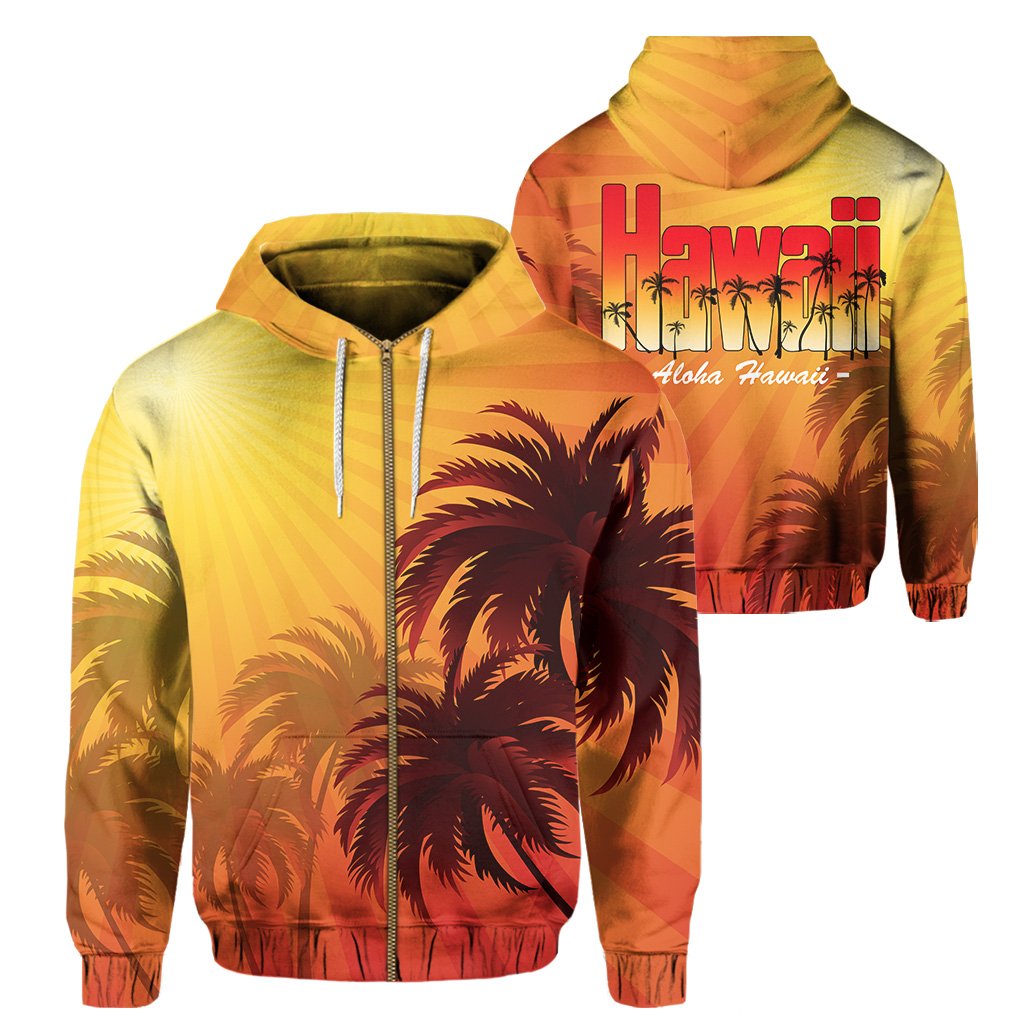 Summer Sunshine Coconut Tree Silhouette Hawaii Hoodie (Zip up) Unisex Yellow - Polynesian Pride