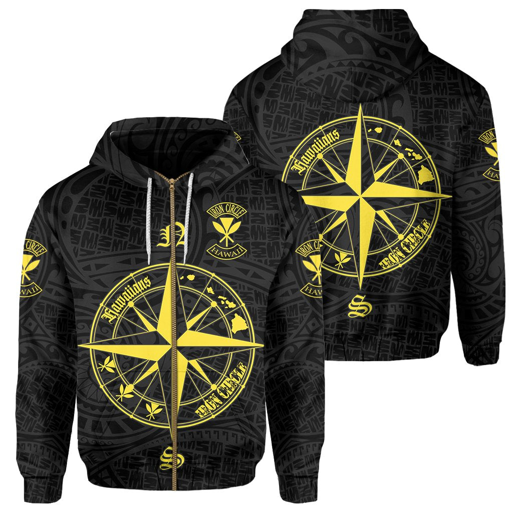 Kanaka Polynesian Iron Circle Hoodie Zip LEMC AH Unisex Black - Polynesian Pride