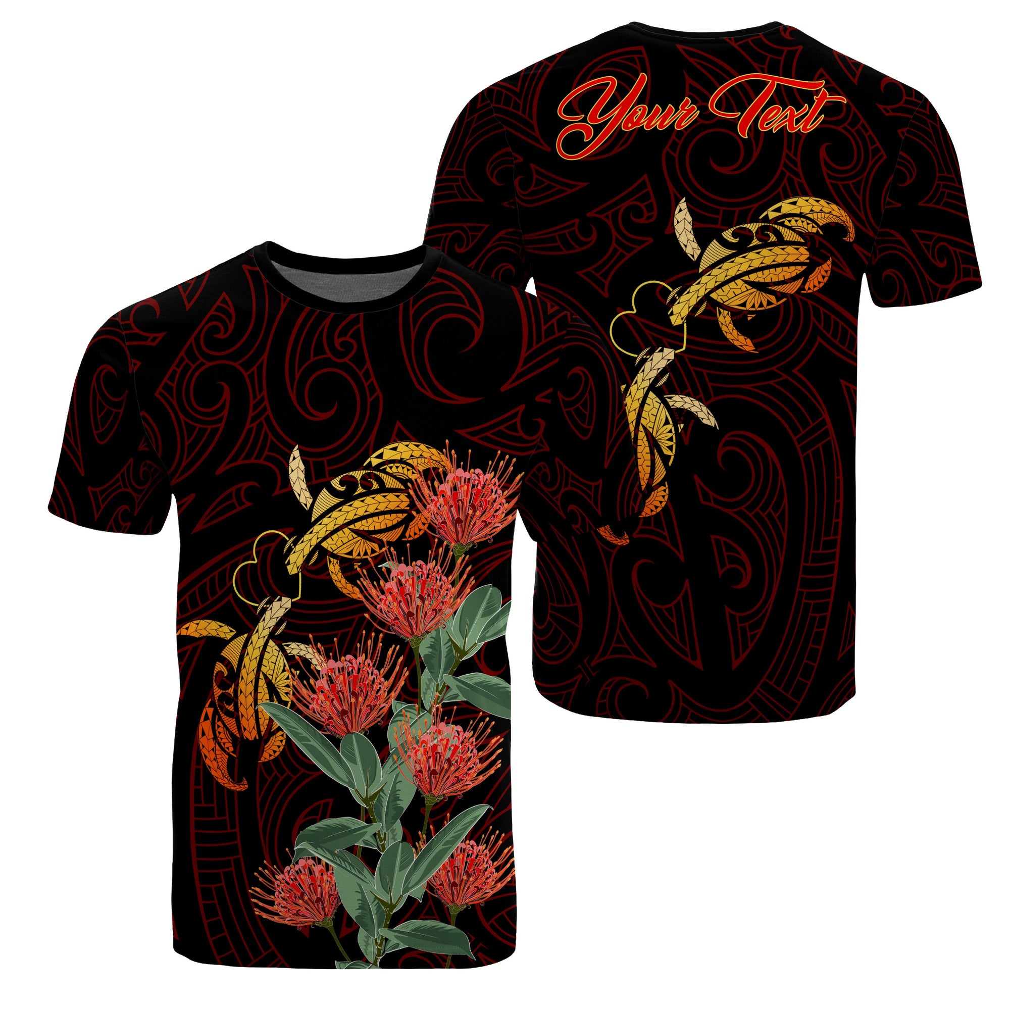 Custom Hawaii Turtle Lehua Flower Polynesian T Shirt Lehua Style Unisex Black - Polynesian Pride