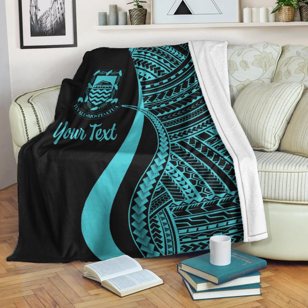 Tuvalu Custom Personalised Premium Blanket - Turquoise Polynesian Tentacle Tribal Pattern - Polynesian Pride