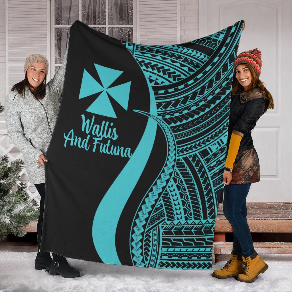 Wallis And Futuna Premium Blanket - Turquoise Polynesian Tentacle Tribal Pattern White - Polynesian Pride