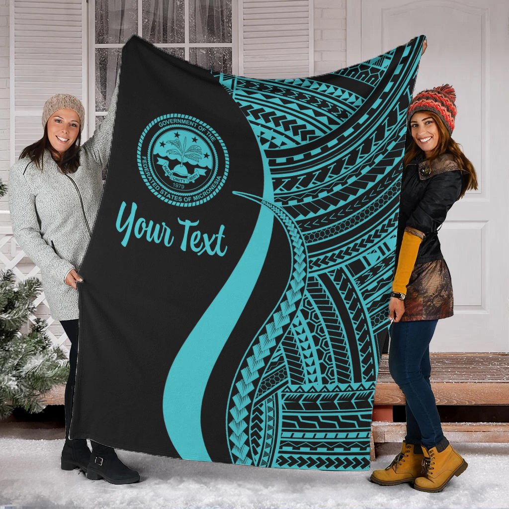 Federated States of Micronesia Custom Personalised Premium Blanket - Turquoise Polynesian Tentacle Tribal Pattern White - Polynesian Pride