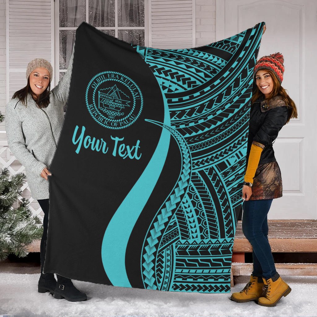 Palau Custom Personalised Premium Blanket - Turquoise Polynesian Tentacle Tribal Pattern Crest White - Polynesian Pride