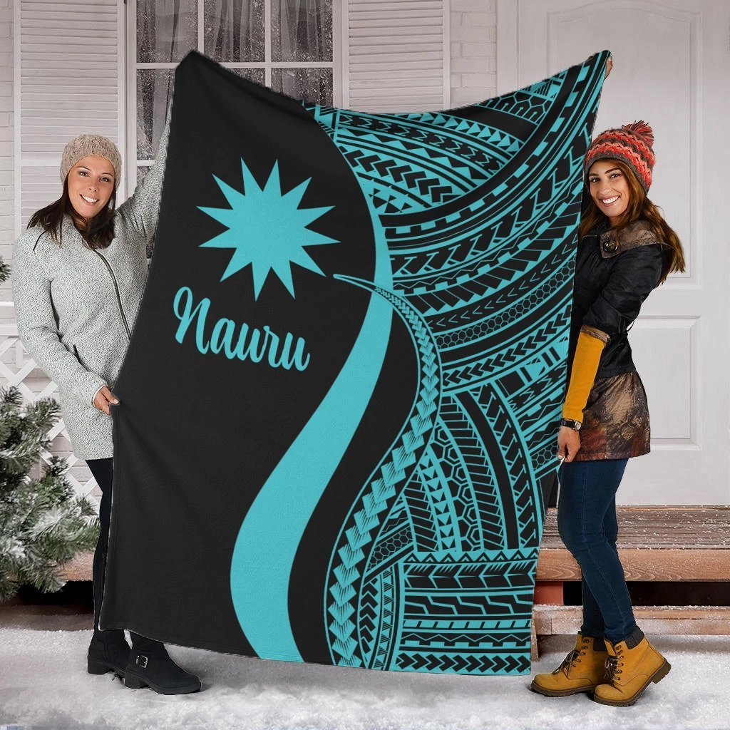 Nauru Premium Blanket - Turquoise Polynesian Tentacle Tribal Pattern White - Polynesian Pride