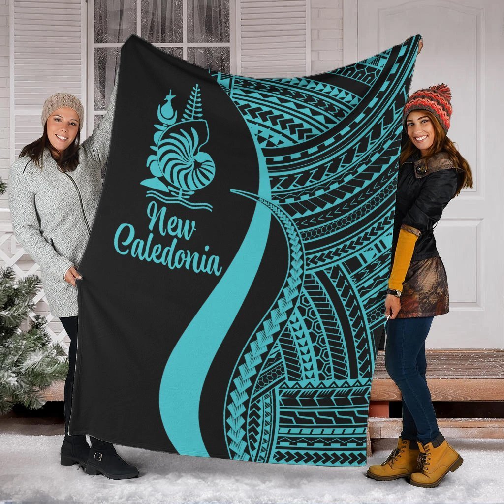 New Caledonia Premium Blanket - Turquoise Polynesian Tentacle Tribal Pattern Crest White - Polynesian Pride