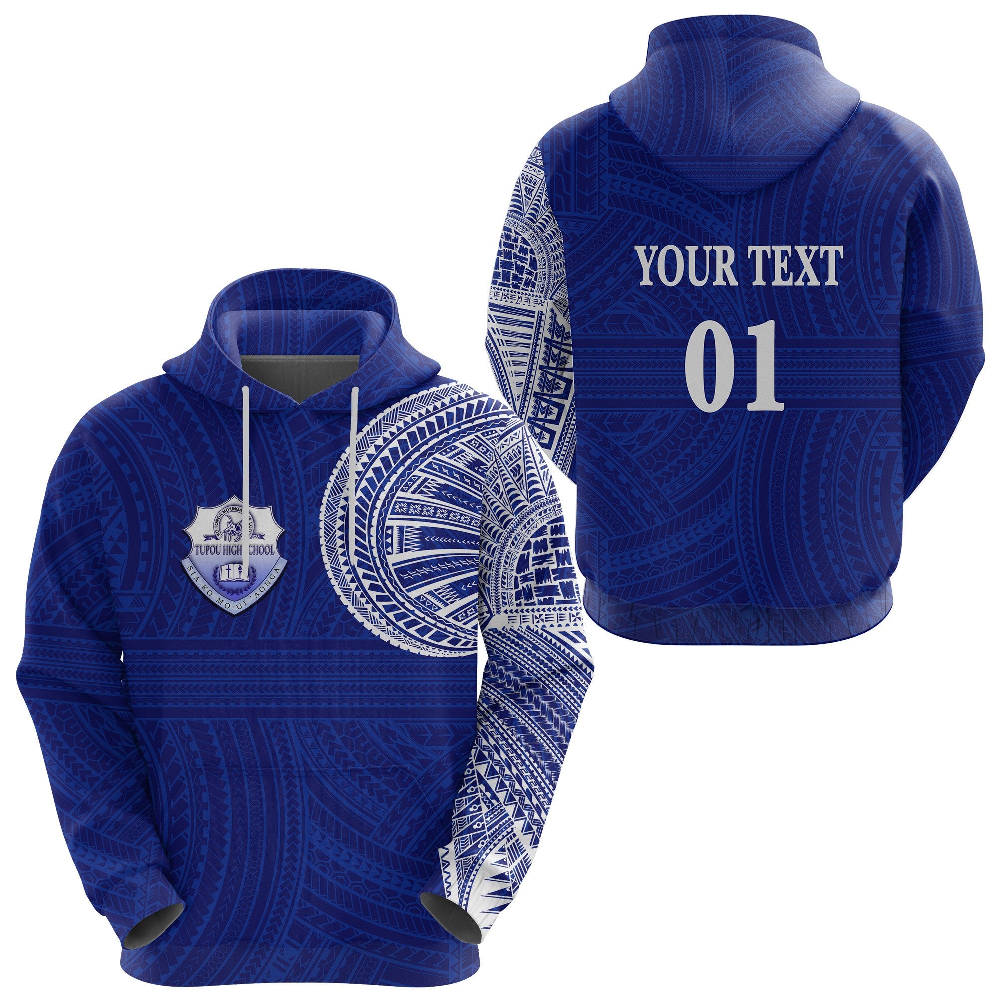 Custom Ko Tonga Hoodie Tupou High School, Custom Text and Number Unisex Blue - Polynesian Pride