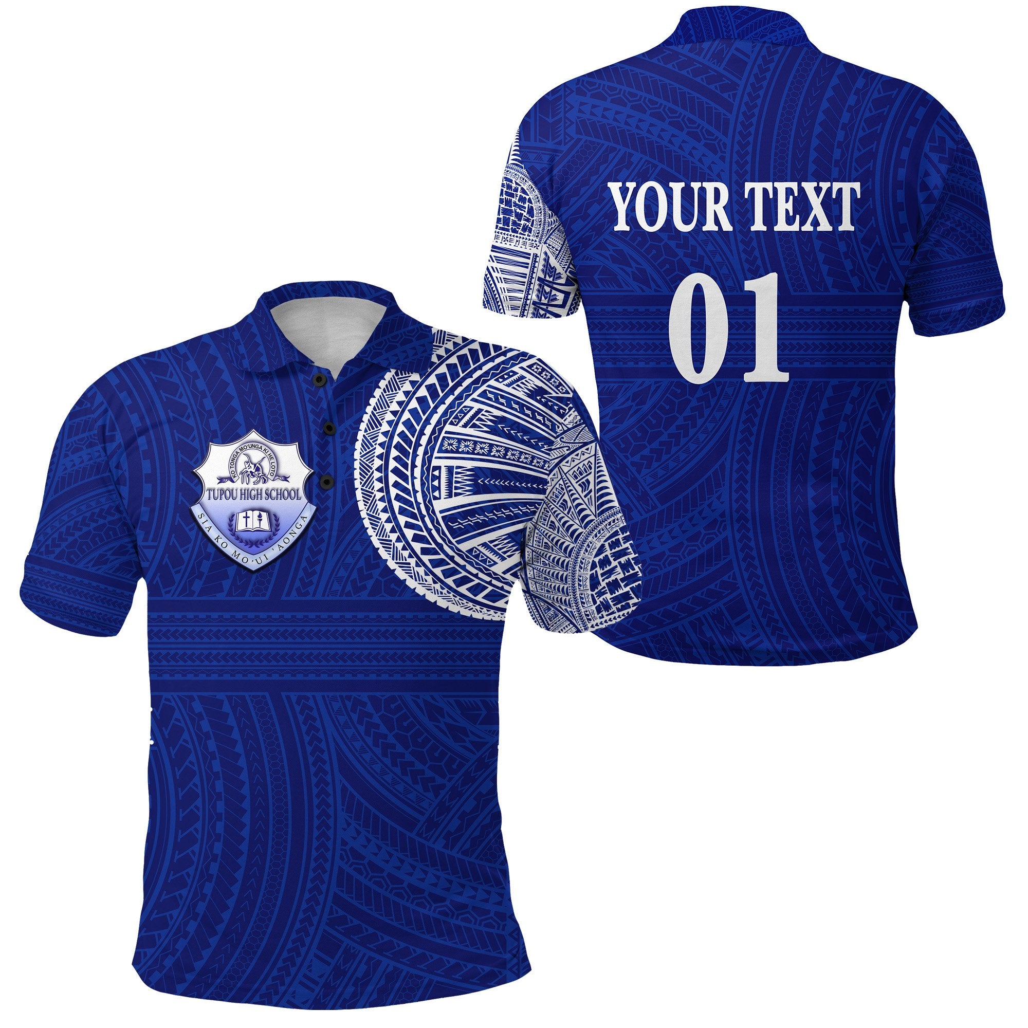 Custom Ko Tonga Polo Shirt Tupou High School, Custom Text and Number Unisex Blue - Polynesian Pride