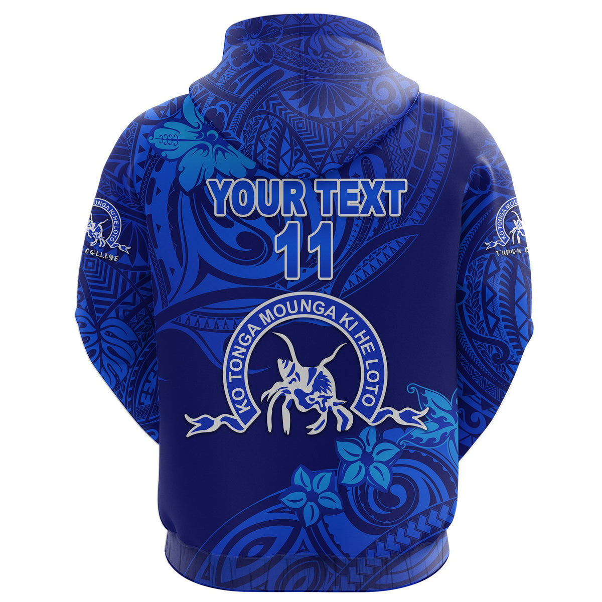 Custom Kolisi Ko Tupou College Tonga Hoodie Unique Vibes Full Blue, Custom Text and Number - Polynesian Pride