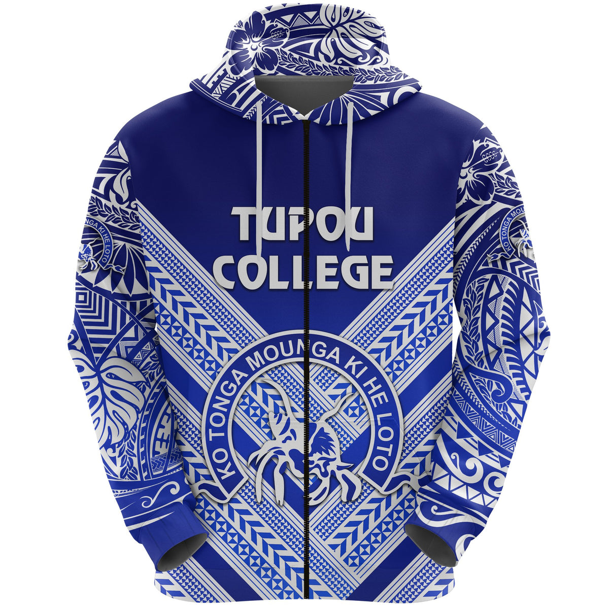 Custom Kolisi Ko Tupou College Tonga Zip Hoodie Creative Style Blue, Custom Text and Number - Polynesian Pride