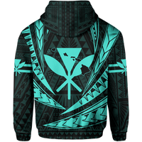 Polynesian Kakau Kanaka Maoli Map Hawaii Zip Hoodie Turquoise - Polynesian Pride