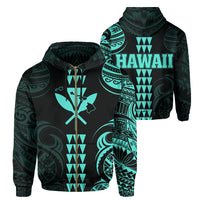 Kanaka Map Polynesian Kakau Hoodie (Zip up) Turquoise Unisex Turquoise - Polynesian Pride