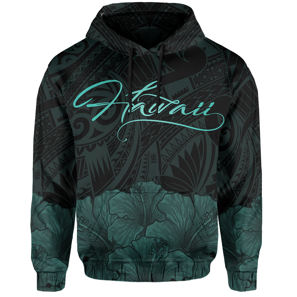 Polynesian Hibiscus Seal of Hawaii Hoodie Turquoise - Polynesian Pride