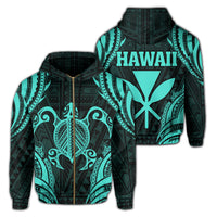 Polynesian Turtle Kanaka Maoli Hawaii Zip Hoodie Turquoise Unisex Turquoise - Polynesian Pride