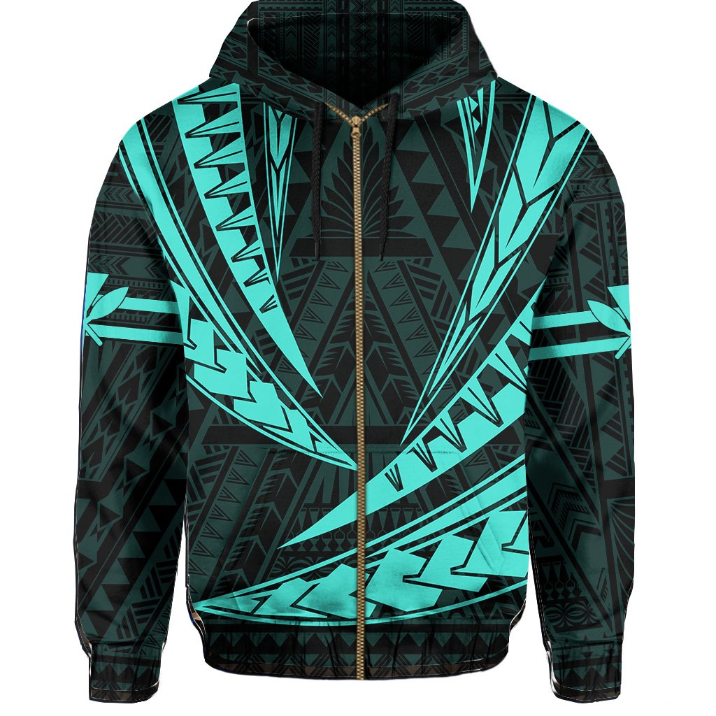Polynesian Kakau Kanaka Maoli Map Hawaii Zip Hoodie Turquoise - Polynesian Pride