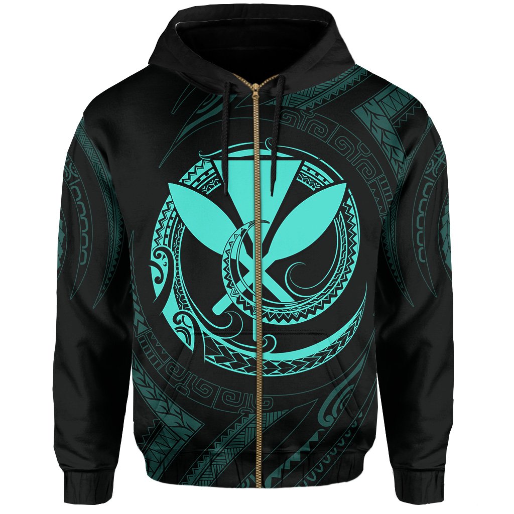 Polynesian Kanaka Shaka Map of Hawaii Zip Hoodie Turquoise - Polynesian Pride