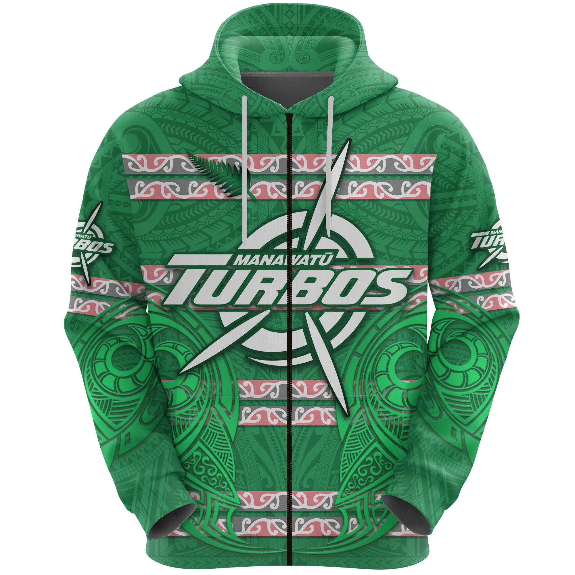 Manawatu Turbos Zip Hoodie Maori Vibes Unisex Green - Polynesian Pride