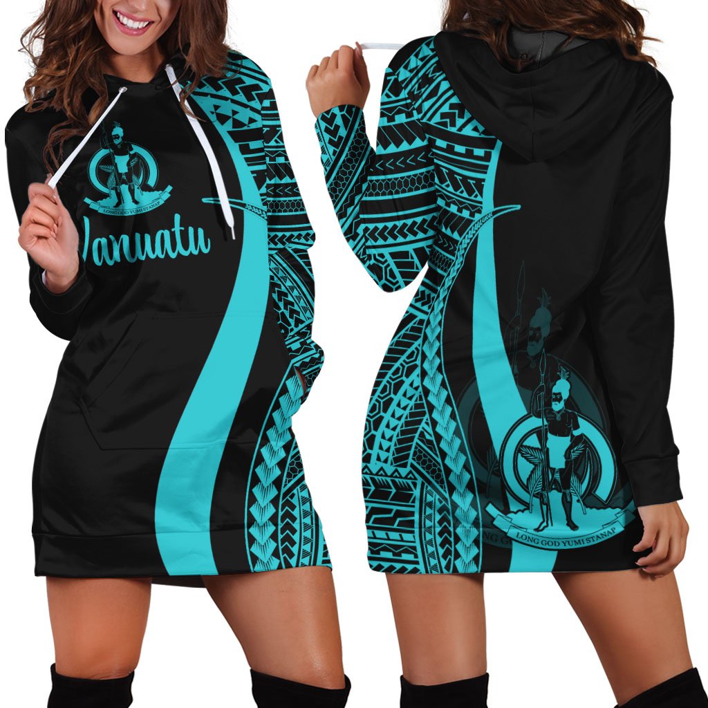 Vanuatu Women's Hoodie Dress - Turquoise Polynesian Tentacle Tribal Pattern Turquoise - Polynesian Pride