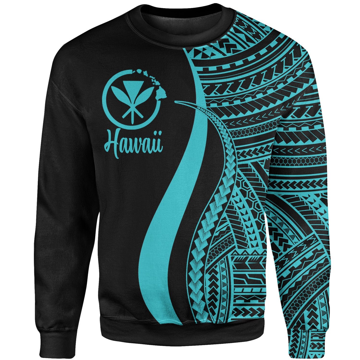 Hawaii Sweatshirt - Turquoise Polynesian Tentacle Tribal Pattern Unisex Turquoise - Polynesian Pride