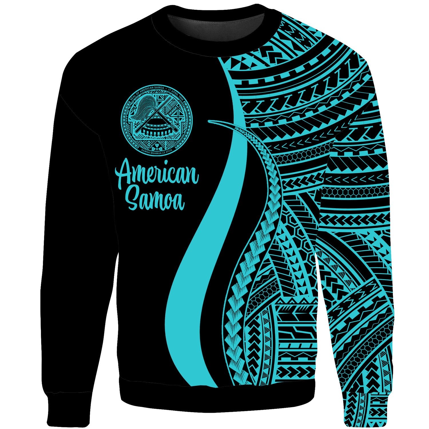 American Samoa Sweatshirt - Turquoise Polynesian Tentacle Tribal Pattern Unisex Turquoise - Polynesian Pride