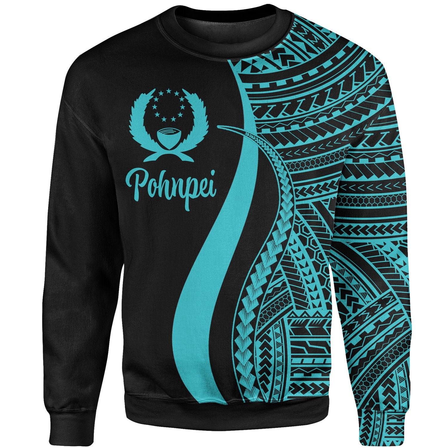 Pohnpei Sweatshirt - Turquoise Polynesian Tentacle Tribal Pattern Unisex Turquoise - Polynesian Pride